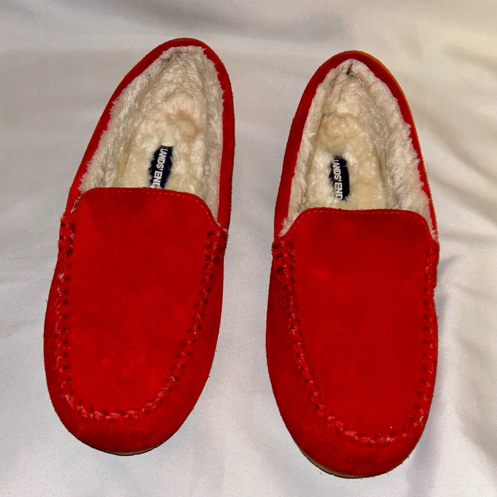 Like New - Lands' End Red Suede Leather Moccasins